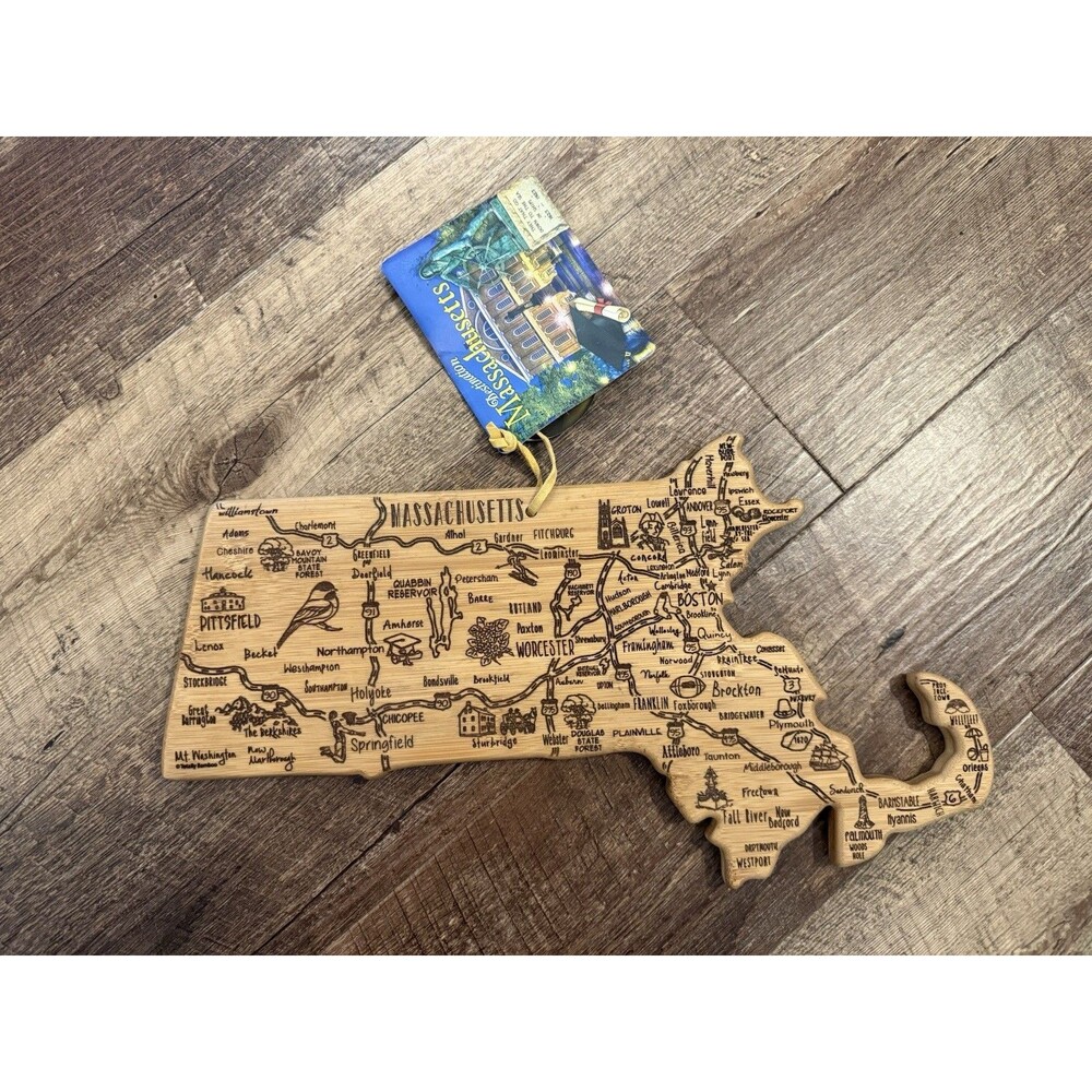 Totally Bamboo Massachusetts Map Engraved Bamboo Cutting Board & Decor NEW!